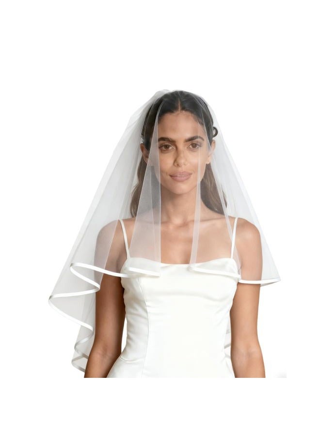 Nanchor Bridal Veil Women's Simple Tulle Short Wedding Veil Ribbon Edge with Comb for Wedding Bachelorette Party (White) - Image 2